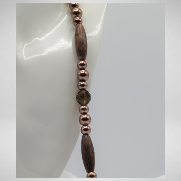 Long Brown Beaded Jewelry Set - Picture 4 of 6